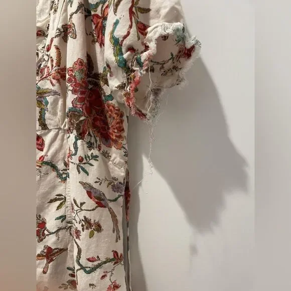 Anthropologie Pilcro Ruffle-Collar Buttondown Dress Cream Floral Boho Size 12